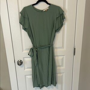 DownEast Olive Midi Dress with Flutter Sleeves